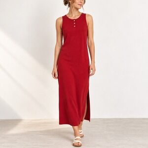 Armor Lux Ribbed Henley Maxi Dress Women XL (5) Red Cotton Knit France Capsule